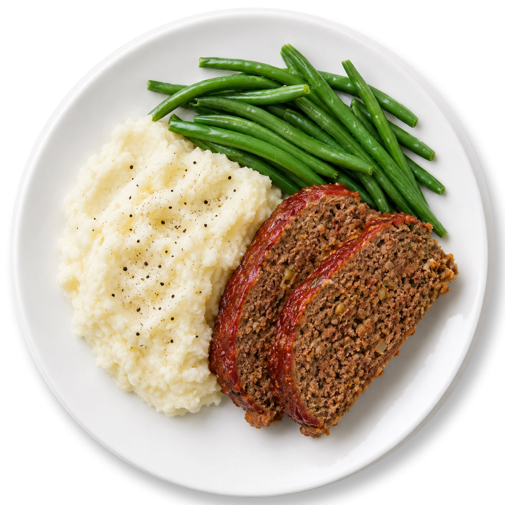 Stuffed Meatloaf, Mashed Potatoes, String Beans